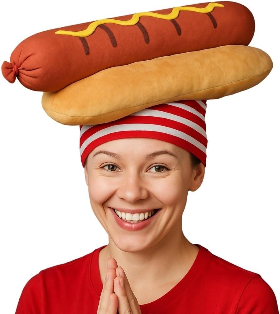 ArtCreativity Funny Hot Dog Hat, Fun Fast Food Hotdog Hat for Adults, Soft Plush Costume Accessory, Pizza Party Supplies Decorations, One Size Fits Most for Halloween