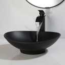 Black Oval Bathroom Vessel Sink with Faucet and Drain Combo - 16"x14" Matte Black Stone Resin Bowl Sink for Above Counter Vanity, 16.4x13.6x5.2 inches