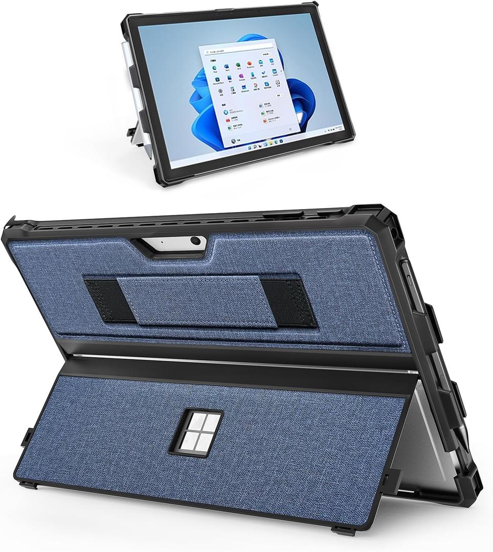 Case for 12.3" Microsoft Surface Pro 7+/7/6/5/4 Protective Rugged Cover Case, with Surface Pen Holder and Hand Strap, Compatible with Surface Pro Type Cover Keyboard (Navy Blue)