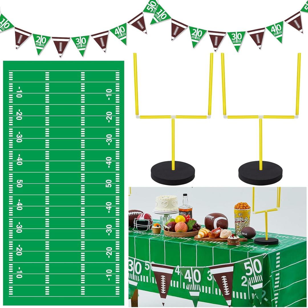 ShinyRelief 5 Pcs Football Goal Post Party Decorations Football Field Goal Post Centerpiece Sports Court Tablecloth Decor Table Decorations Pennant Banner for Birthday Party Game Day Supplies