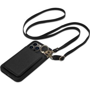 Keallce Case for iPhone 14 Pro 6.1'', Detachable Crossbody Case Wallet with RFID Blocking Card Holder, 360Ring Stand, Folio Leather Phone Cover Shoulder Lanyard Strap Lady for iPhone 14 Pro 5G, Black