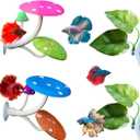 4pcs Betta Fish Leaf Hammock Mushroom Silicone Betta Bed Realistic Betta Resting Spot Betta Aquarium Decor for Small Shrimp Fish Tank Aquarium Decorations