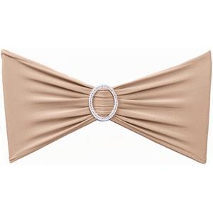Pack of 50PCS Spandex Nude Chair Sashes Bows Elastic Chair Cover Bands Slider Buckles for Wedding Reception Banquet Bridal Shower Decorations - Nude/Camel/Khaki