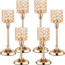 Sieral 6 Pcs Crystal Candle Holders Bulk Tall Tea Light Candlestick Wedding Dining Table Centerpieces for Fireplace Candelabra Living Room Home Decoration(Gold,10'', 12'', 14'')