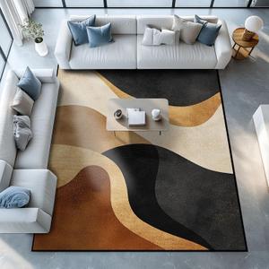 Brown Abstract Area Rug Black Tan Washable 8x10 Rugs for Living Room Bedroom Earth Tone Non-Slip Soft Floor Large Carpet for Office Entryway Bathroom