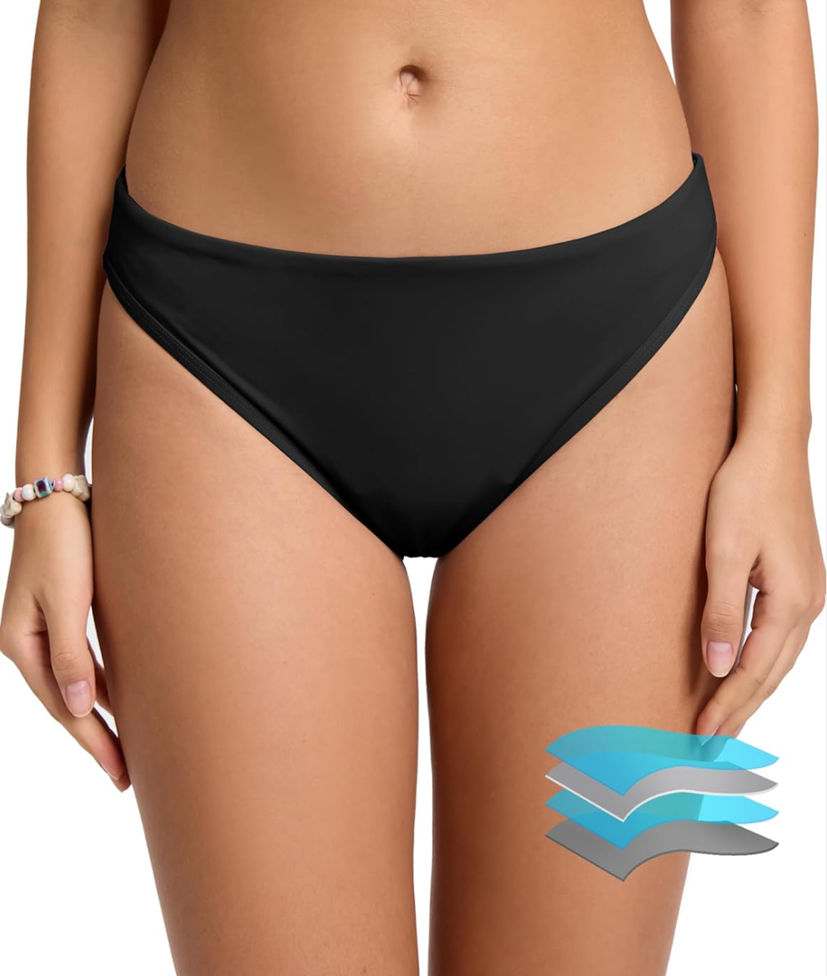 Beautikini Period Swimwear Bikini Menstrual Swim Bottoms Leakproof Low Waisted Period Bathing Suit Bottoms for Teen, M