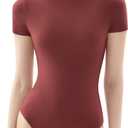 PUMIEY Women's Crew Neck Short Sleeve Thong Bodysuit Fashion T-shirt Tops Smoke Cloud Pro Collection (Medium, Cherry)