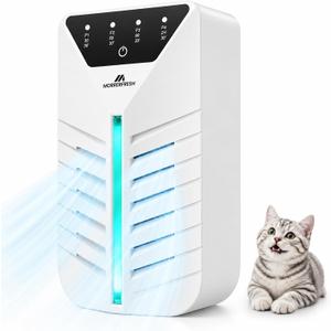 Cat Litter Deodorizer, Plug In Air Purifier for Litter Box, Pet Odor Eliminator with Activated Charcoal & Ionic Air Ionizer, Filterless Air Freshener for Bathroom, Bedroom, Small Room (Natural White)
