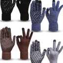 SATINIOR 4 Pairs Winter Knit Touchscreen Gloves Warm Texting Gloves Elastic Anti-slip for Adults (Large, Black, Navy, Coffee, Grey)