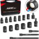 1/4 Inch Drive Magnetic Impact Socket Set, 17-Piece Metric, 5mm-15mm, 6 Point, Cr-Mo, Square Drive, Magnetic Socket with Impact Socket Adapter, Universal Joint & Extension