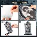 6 Pcs Halloween Graveyard Tombstones Centerpieces with 6 Pcs Scary 3D Changing Face Moving Picture Frame, Rip Gravestone Wooden Table Decoration Halloween Party Home Accessories(Dread)