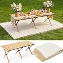 Wesiti 2 Pcs Low Picnic Table Foldable Lightweight Picnic Table Set 59" x 21" with Extra Large Outdoor Camping Blanket Sandproof Boho Beach Woven Cotton Yarn Blanket for Camping Beach Patio