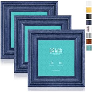 LaVie Home 5x5 inches Picture Frames (3 Pack, Bule) Rustic Photo Frame Set with High Definition Glass for Wall Mount & Table Top Display
