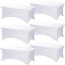 Fixwal 6 Pack Table Cloth Rectangle Table, 6FT Table Cover, White Table Cloth Rectangle Fitted Rectangular Stretch Tablecloth, Washable Patio Table Cover (White, 72L x 30W x 30H Inch)