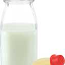 kitchentoolz Glass Creamer Bottle 12 Oz Square Glass Milk Bottle with Lids- Perfect Milk Container for Refrigerator - 12 Ounce Milk Bottle with Lid and Pour Spout