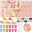Honoson 122 Pcs Groovy Party Favors Retro Hippie Birthday Gifts Set Supplies Boho Notepad Pencil Stamp Sharpener Glasses Sticker Bags for Kids Classroom Baby Shower Prizes Rewards Supplies