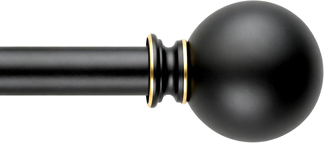 Black Curtain Rods for Windows 18 to 45 inches,1 Inch Modern Metal Drapery Rods,Adjustable Heavy Duty Curtain Pole with Round Finials(18"-45"Black Gold)
