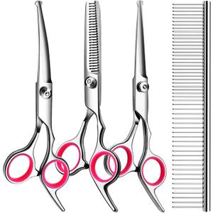 5 in 1 Dog Grooming Scissors Kit, Professional Dog Scissors for Grooming with Safety Round Tips, Titanium Coated Grooming Shears for Dogs Cat Pet At Home