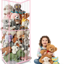 Stuffed Animal Storage, Metal Tube Extra Large Toy Storage Organizer with Brake Wheels, Stuffed Animal Holder Zoo Organizer for Nursery Playroom Kids Room Pink(61” x 23.6”x 16.5”)