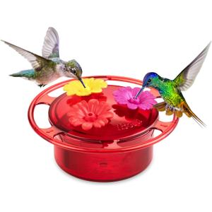 iBorn Handheld Hummingbird Feeders for Outdoors, Hummingbird Hand Feeder 3OZ Mini Bird Feeders for Outdoors,3 Bee Guard Feeding Ports, Silicone Flower, Red (Set of 1)
