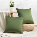 Phantoscope Pack of 2 Velvet Decorative Throw Decorative Pillow Cover Soft Solid Square Cushion Case for Couch Olive Green 18 x 18 inches 45 x 45 cm