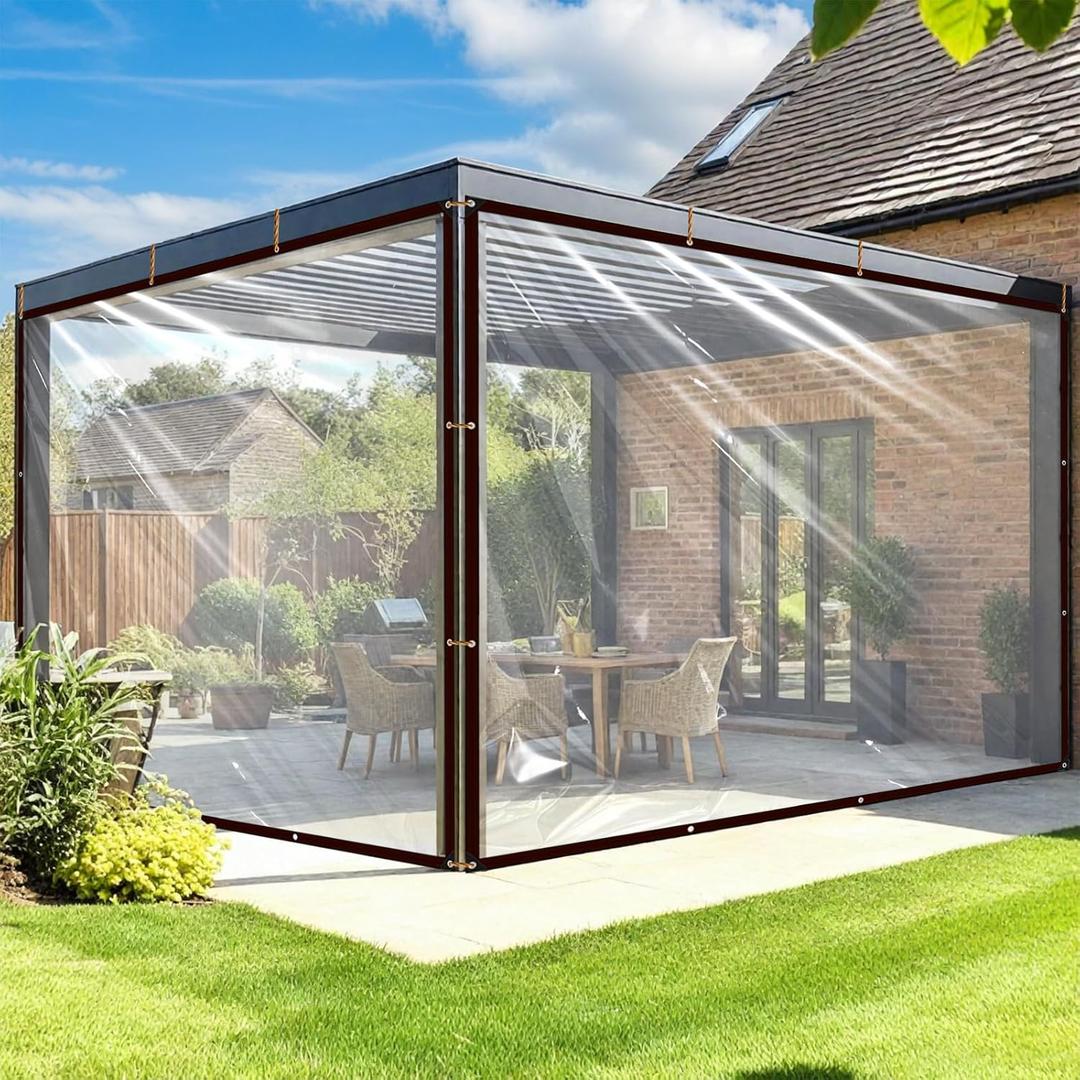 Clear Tarps with Grommets - 7X10 Plastic Tarp Heavy Duty Waterproof Clear Vinyl Patio Enclosure Plastic, Tarpaulin for Greenhouse Outside Porch Chicken Coop Gazebo Plant Garden