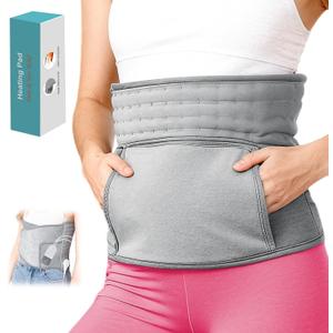 Extended Electric Heating Pad Belt Wrap for Period Cramps Abdomen Waist Lower Back Neck Shoulders Leg Arms Pain Relax with 3 Meters Power Cord Timer Temperature Settings Auto Shut Off Mom Dad Gift, Grey