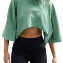 Fisoew Womens Summer Cropped Tops Casual Short Sleeve Drop Shoulder Loose Fit Lightweight Crop Workout T Shirts, Mint, Medium