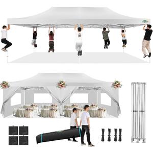 COBIZI 13x26 Pop Up Tent 13x26 Canopy with Sidewalls Heavy Duty Canopy Party Tent for Parties, Outdoor Wedding Large Event Tent Wind Waterproof UPF 50+ Ez Up in Garden Lawn with Roller Bag, White