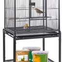 HSM 53 Inch Wrought Iron Large Bird Flight Cage with Rolling Stand for African Grey Parrot Cockatiel Sun Parakeet Conure Lovebird Canary