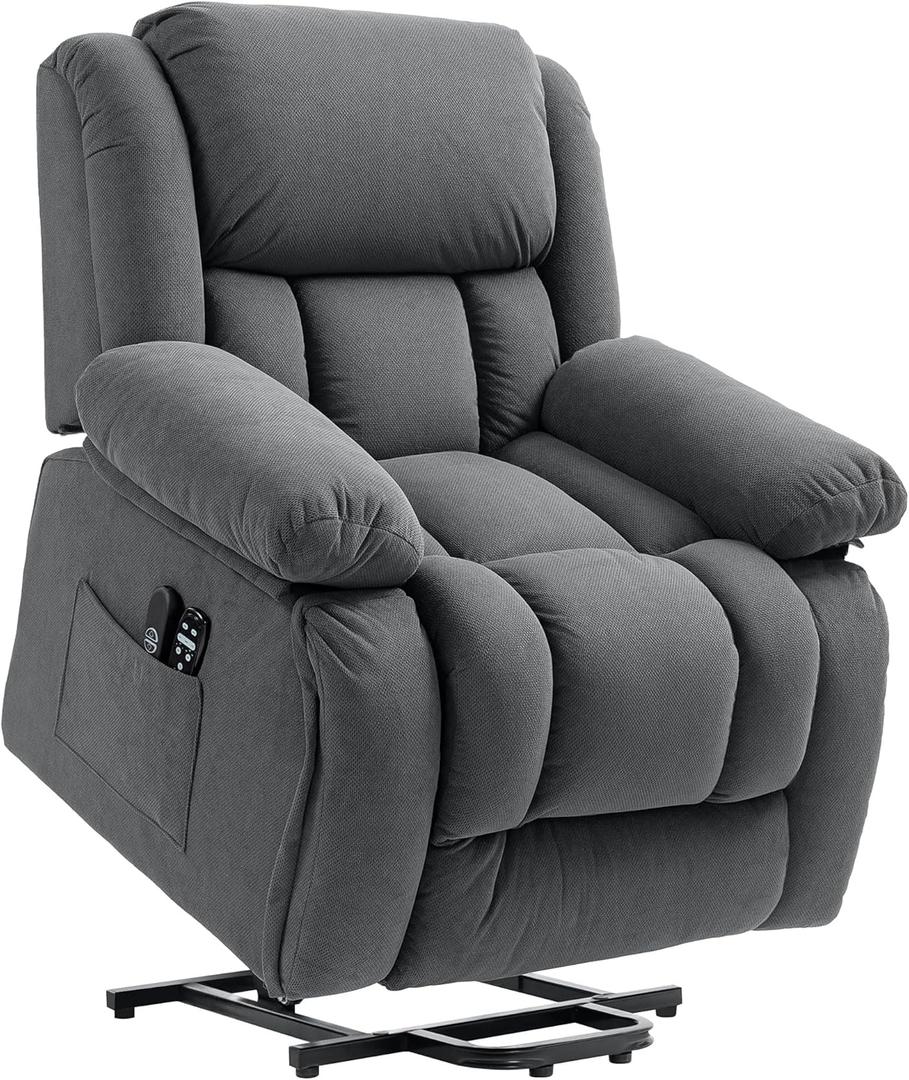 HOMCOM Power Lift Recliner Chair for Elderly with Vibration Massage and Heat, Overstuffed Fabric Lift Chair Sofa with Remote Control, USB Port, Side Pockets, Pocket Spring, Gray (Grey)
