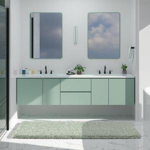 Yimobra Luxury Bathroom Rugs, Fluffy Bath Mats, Non Slip, Water Absorbent Microfiber, Machine Washable, Plush Runner Shower Rugs, Thick Matts for Bathroom Floor&Tub, 70"x 24", Light Green and White