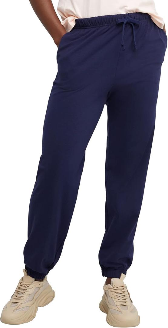 Hanes Womens Essential Jogger Pants, Drawstring Sweatpants for Women, 100% Cotton Jersey, 29" (Blue, XXL)