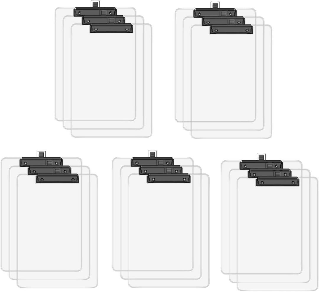 Clear Clipboard with Pen Holder, 8.5 x 11 Plastic Clip Boards with Black Low Profile Clip, Letter Size for Classroom, Teacher, Students, School, Office Supply(Pack of 15)