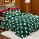 Bedsure Fluffy Christmas Comforter Set Queen - Green Bedding with Christmas Tree, Warm Flannel Fleece Bed Sets for Winter, 3 Pieces, 1 Soft Plush Shaggy Comforter with 2 Pillowcases