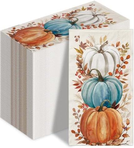 100 PCS Fall Napkin Watercolor Pumpkin Disposable Paper Napkin Rustic Dinner Hand Towel for Thanksgiving Harvest Bathroom Kitchen Home Decoration