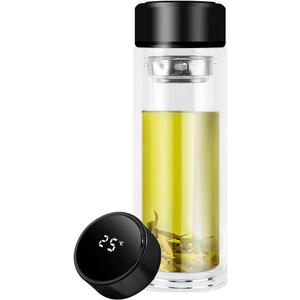 Tea Infuser Bottle - Double Wall Glass Portable Travel Mug with Stainless Steel Filter, 12 oz Capacity, Borosilicated Glass Tea Tumbler Water Bottle Diffuser for Loose Leaf Tea, Flower, Herbal (Black)