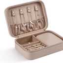 Travel Jewelry Box, Medium Size Jewelry Organizer Box, Removable Jewelry Pouch, Large Capacity, Earrings Necklaces Bracelets Rings Storage, Light Taupe