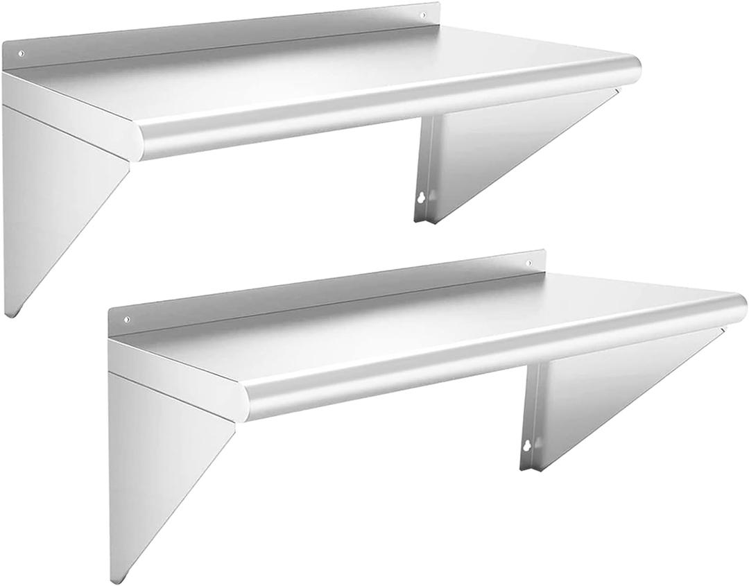 Stainless Steel Shelf 12" x 24" - 2 Pack 250 lb Wall Mounted Commercial Stainless Steel Shelves Metal Shelving for Restaurant, Bar, Utility Room, Kitchen and Garage (2 Piece Set)