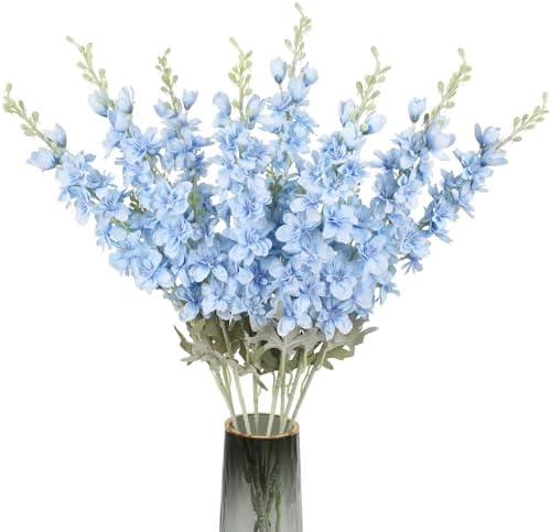 ICBOX 8PCS Blue Delphinium Artificial Flowers Larkspur Fake Flowers 33.5in Long Stem Faux Silk Flowers Bulk for Tall Vase for Home Wedding Floral Arrangement Centerpiece Table Decorations (Baby Blue)