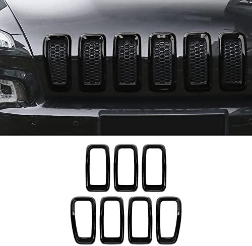 Front Grill Inserts Grille Cover Trim for 2014-2018 Jeep Cherokee (black) 7 Count