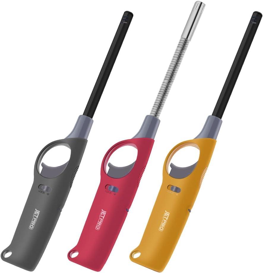 3 Pack Multipurpose Windproof Lighter Refillable with Visible Fuel Tank (Butane Fuel Not Included)