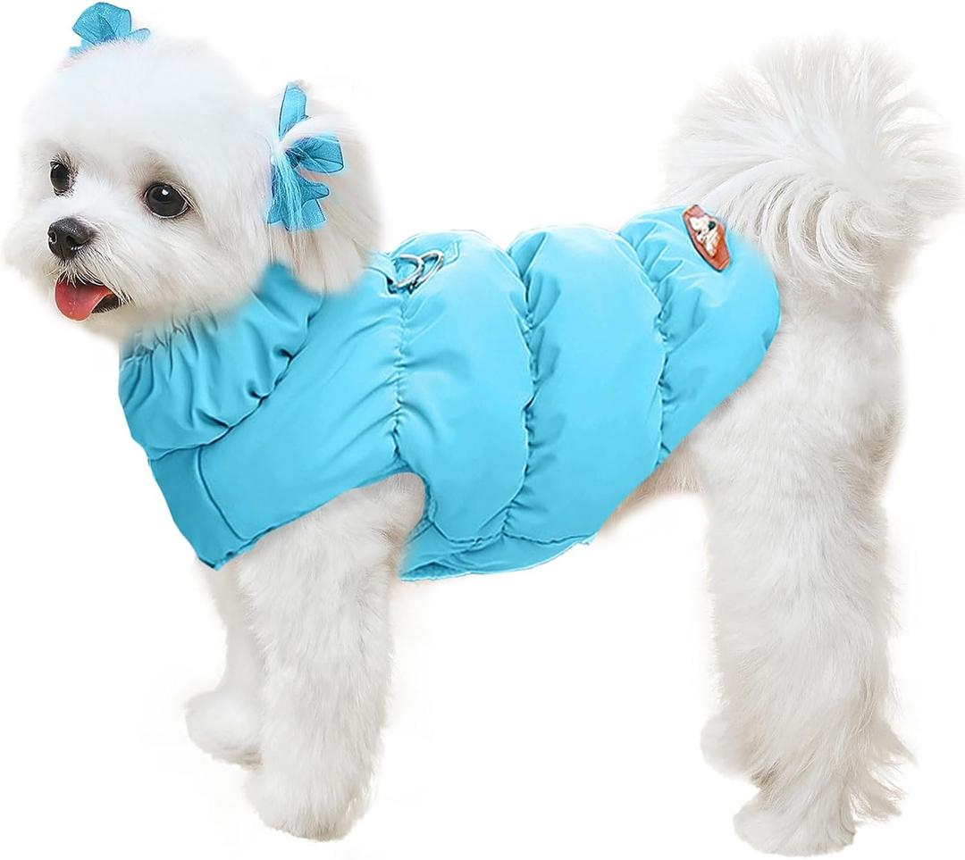 Winter Warm Dog Jacket for Small Medium Dogs Cat Cold Weather Coats with Harness Paded Dogs Fleece Vest Waterproof Windproof Dog Snow Jacket Pet Puppy Clothes (Blue,M)