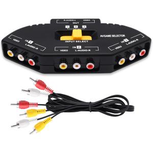 RCA AV Audio Video Switcher Splitter 3 Way Audio Video AV RCA Switch Game Selector Box Splitter 3 in 1 Out Composite Converter Switcher with AV Cable for Xbox DVD PS3 HDTV