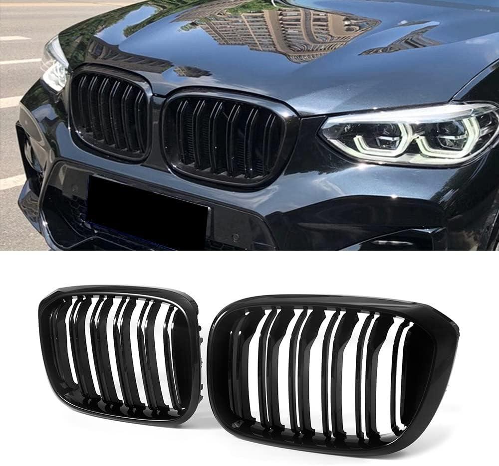 SNA Front Kidney Grille for 2018-2021 BMW X3 G01 2019-2021 X4 G02 (Double Slats ABS Gloss Black X3 Grill, X4 Grill)