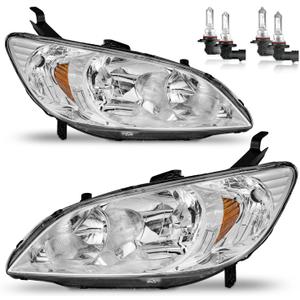 Headlights W/Bulbs for 2004 2005 Honda Civic 2/4Door Halogen Headlamp Replacement Driver & Passenger Side