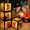 Baby first Halloween Decorations Balloons Boxes 4 Pcs Letter Blocks Transparent Box with 4 LED Light Strings - Halloween Baby Shower Party Supplies Decoration - A Baby Is Brewing Party Supplies
