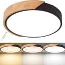 Flush Mount Ceiling Light - Dimmable 3000-6500K with Remote, Modern Black 15.7 inch Light Fixture for Kitchen, Bedroom, Hallway, Living Room (Black/Round/Dimmmable)