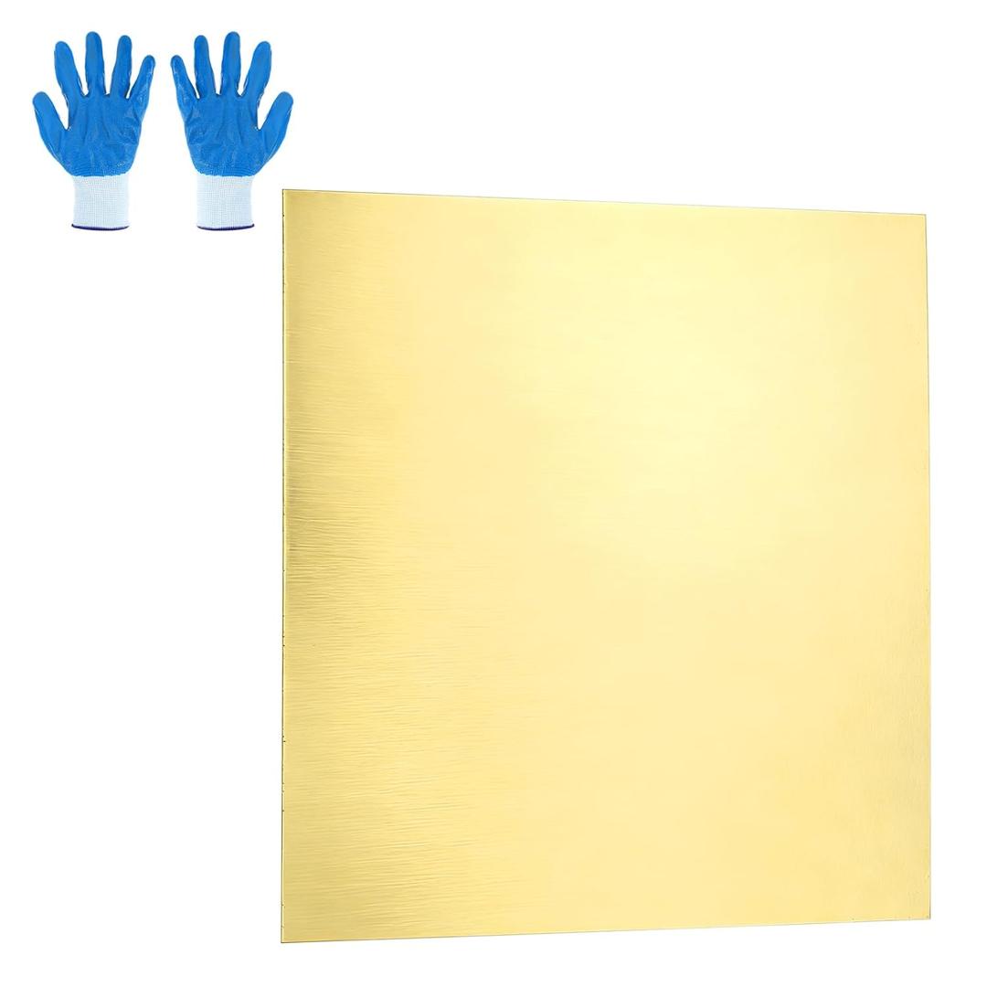 MECCANIXITY Brass Sheet, 8" X 8" 38 Gauge(0.1mm) Thickness H62 Brass Metal Plates Thin Metal Sheets with Gloves for Craft DIY Model Jewelry Electrical Repair Industrial, Pack of 1, Gold