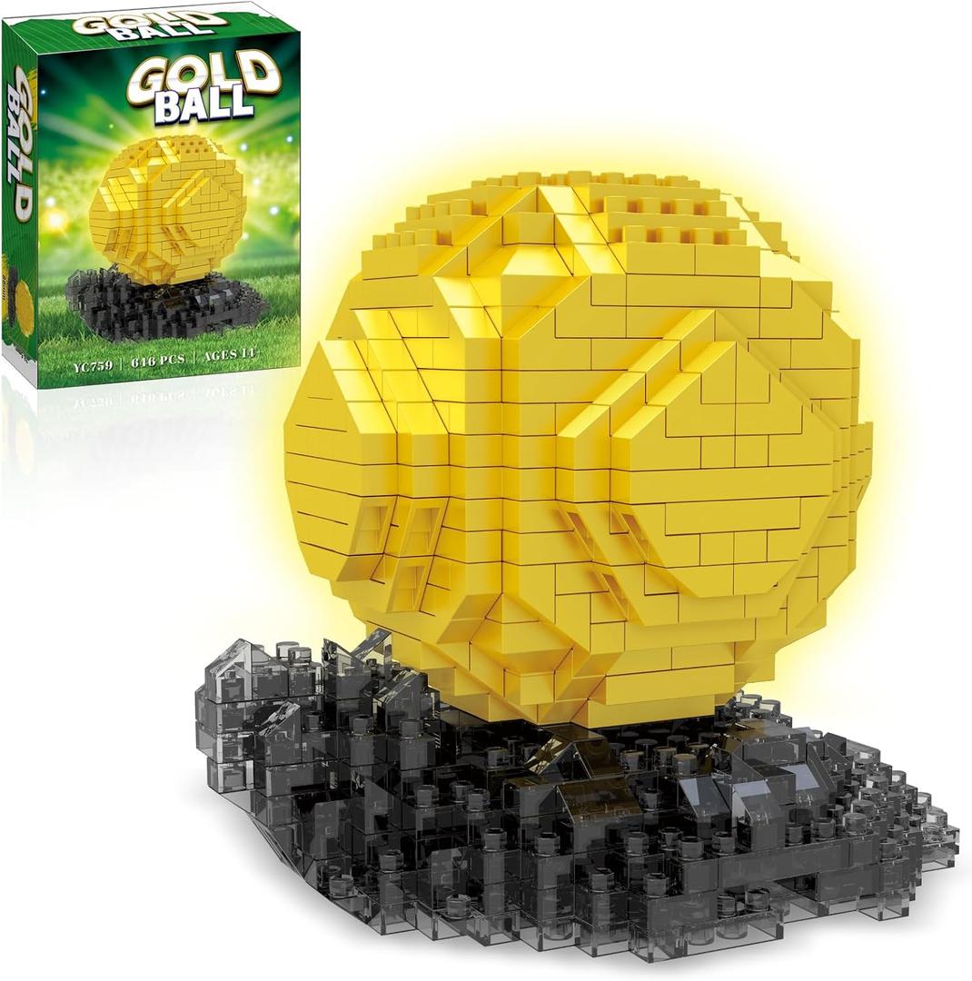 Gold Soccer Ball Micro Mini Building Block Set for Adults, Sports Football Fans for Home Office Decor, STEM Trophy Educational Toys for Boys Teens Age 14+ (646 Pieces) No Compatible with Lego